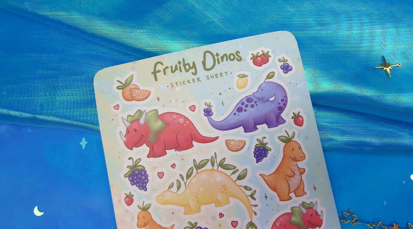 Fruity Dinos | Cute | Stickers | Scrapbooking | Labels | Planning | Decorating | Cosy | Fruits | Dinosaurs | Sticker Sheet | ellyonart