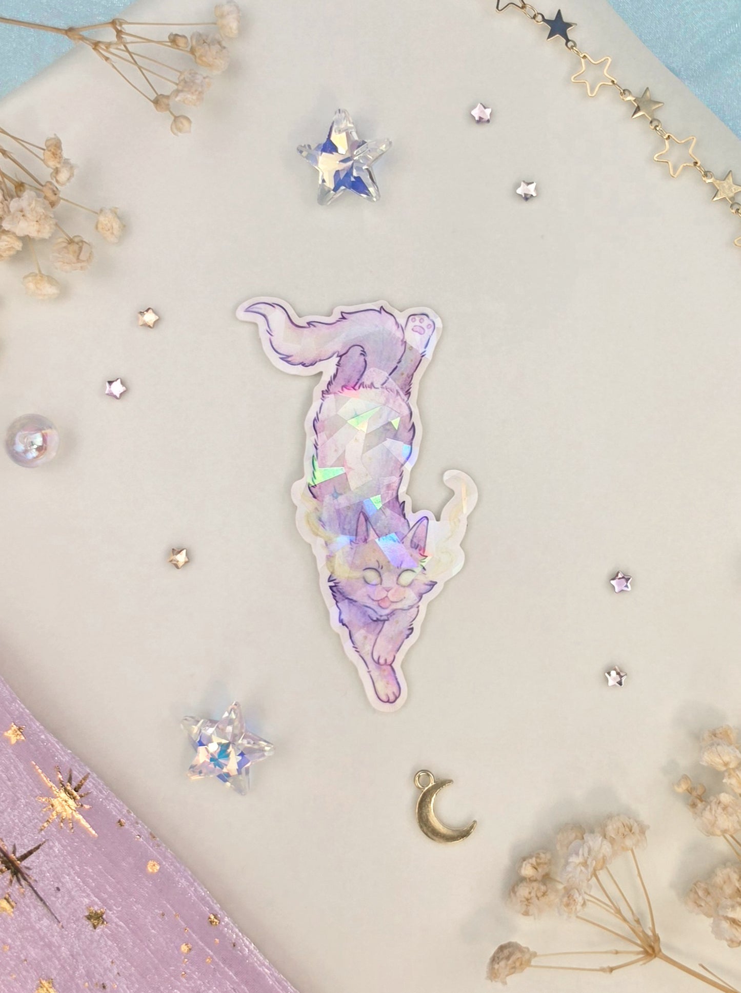 Cat Astral Familiar Sticker | Shattered Glass Transparent Vinyl Sticker | Magical Cat | Fantasy Journal Decor