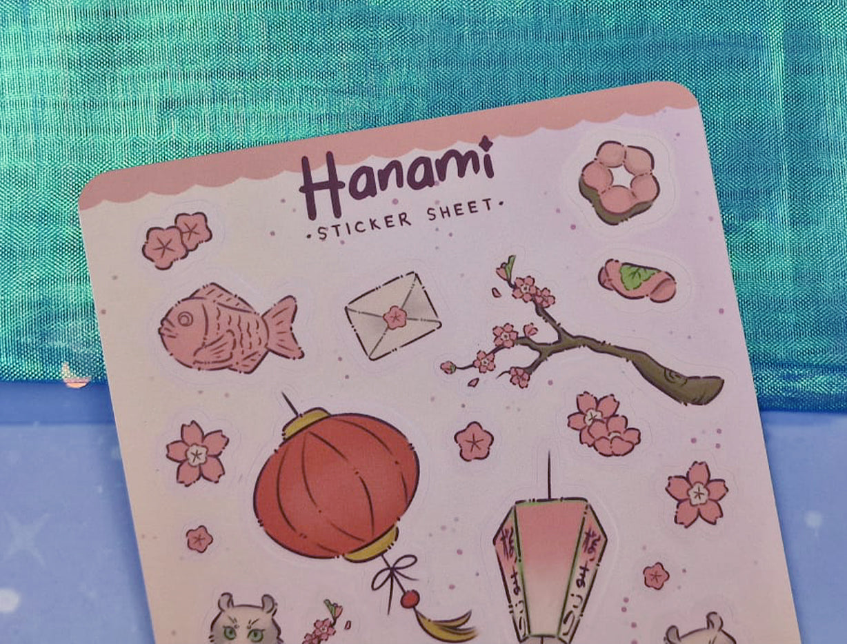 Hanami Sticker Sheet | Cherry Blossom Cat | Kawaii Spring Stickers | Vinyl Stickers | Sakura Season