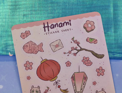 Hanami Sticker Sheet | Cherry Blossom Cat | Kawaii Spring Stickers | Vinyl Stickers | Sakura Season