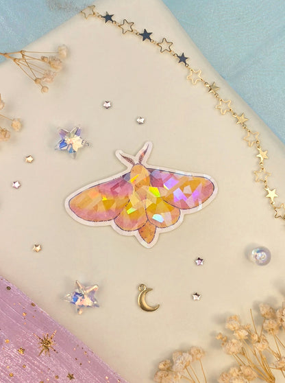 Rosy Maple Moth Sticker | Shattered Glass Transparent Vinyl Sticker | Cute Moth | Nature Journal Decor