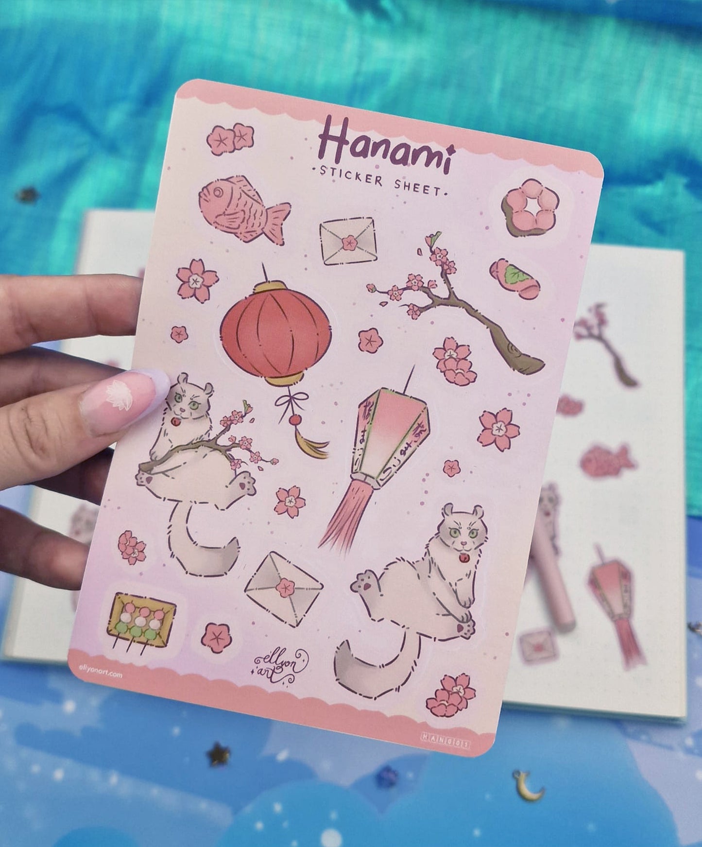 Hanami Sticker Sheet | Cherry Blossom Cat | Kawaii Spring Stickers | Vinyl Stickers | Sakura Season