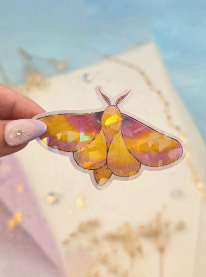 Rosy Maple Moth Sticker | Shattered Glass Transparent Vinyl Sticker | Cute Moth | Nature Journal Decor
