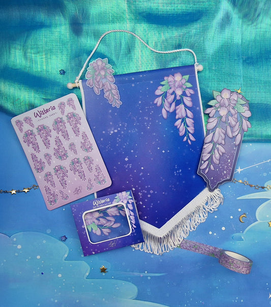 Wisteria DUSK Stationery Bundle | Bookmark | Banner | Lens Cloth | Stickers | Washi Tape | Soft Twilight Aesthetic Gift Set