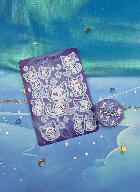 Void Kittens | Cat Sticker Sheet | Washi Tape | Kawaii Stationery | Starry Cats | Cute Stickers | Journaling | Scrapbooking | Ellyonart