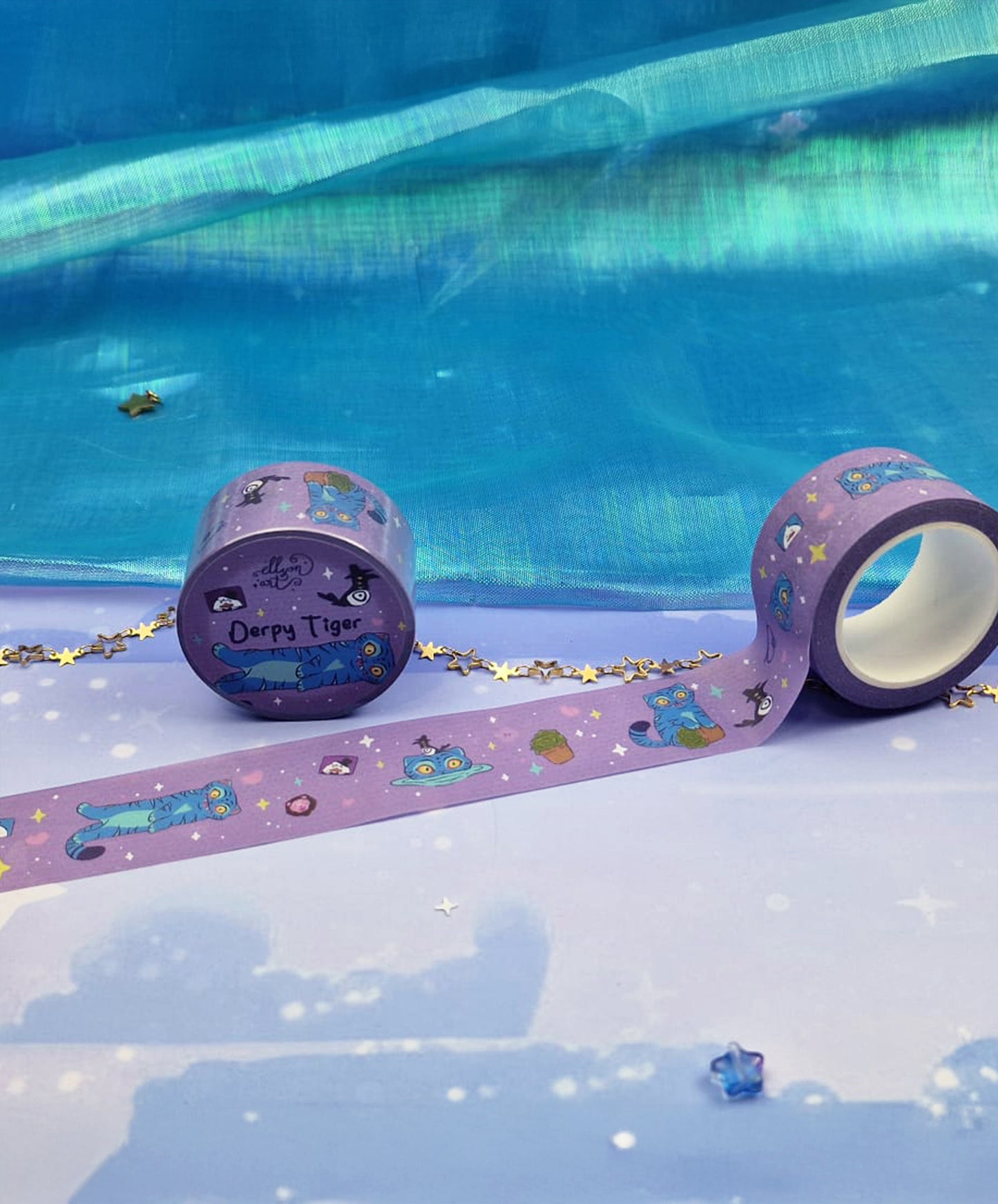 Derpy Tiger Washi Tape | Cute Tiger Design | Decorative Paper Tape | Journaling & Planner Tape | ellyonart