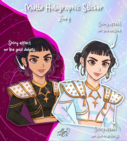 Zoey Holographic Sticker | Light & Dark Outfit | Matte Rainbow Vinyl | Kpop Demon Hunters Fanart | Anime Sticker Art