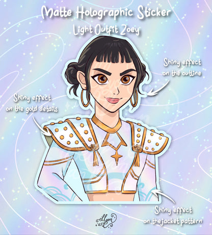 Zoey Holographic Sticker | Light & Dark Outfit | Matte Rainbow Vinyl | Kpop Demon Hunters Fanart | Anime Sticker Art