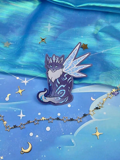 Blue Frost Cat | Winged Cat | Fairy Cat | Fantasy | Cute | Sparkly | Glitter | Holographic | Star | Universe | Sticker | ellyonart