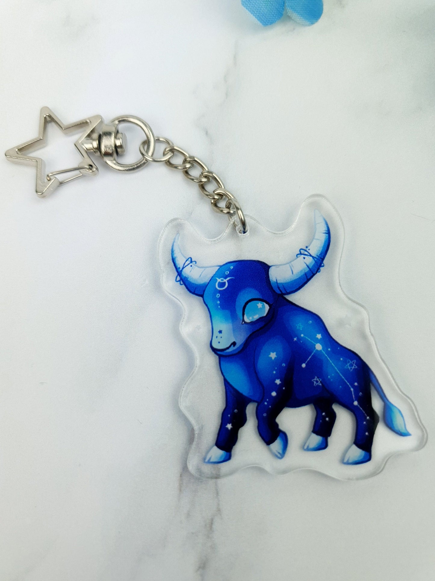 Taurus | Cute | Kawaii | Glossy | Star | Celestial | Universe | Galaxy | Zodiac | Acrylic | Keychain | Gift | Accessories