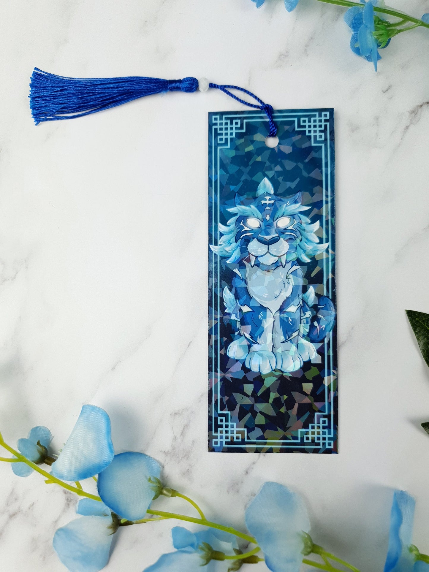 Celestial Blue Tiger Bookmark | Lunar Fantasy Gift | Mythical Chinese Cat | Glossy or Holographic | Game-Inspired Bookish Gift for Readers