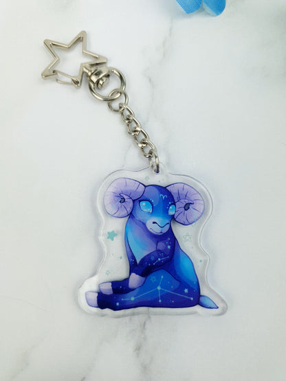 Aries | Cute | Kawaii | Glossy | Star | Celestial | Universe | Galaxy | Zodiac | Acrylic | Keychain | Gift | Accessories