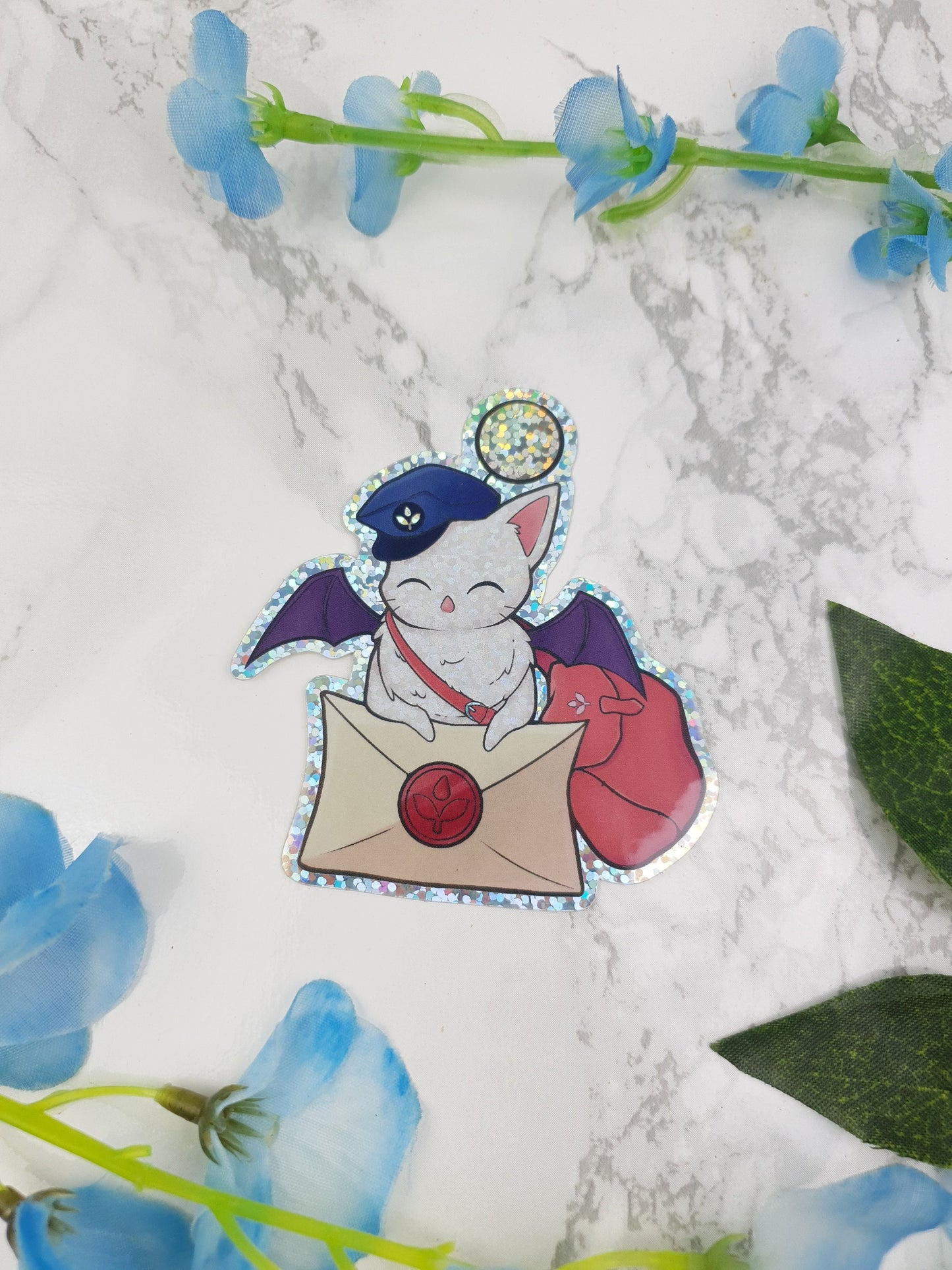 Delivery Moogle | Decal | FFXIV | Final Fantasy | Cute | Sparkly | Glitter | Holographic | Post | Creature | Sticker | ellyonart