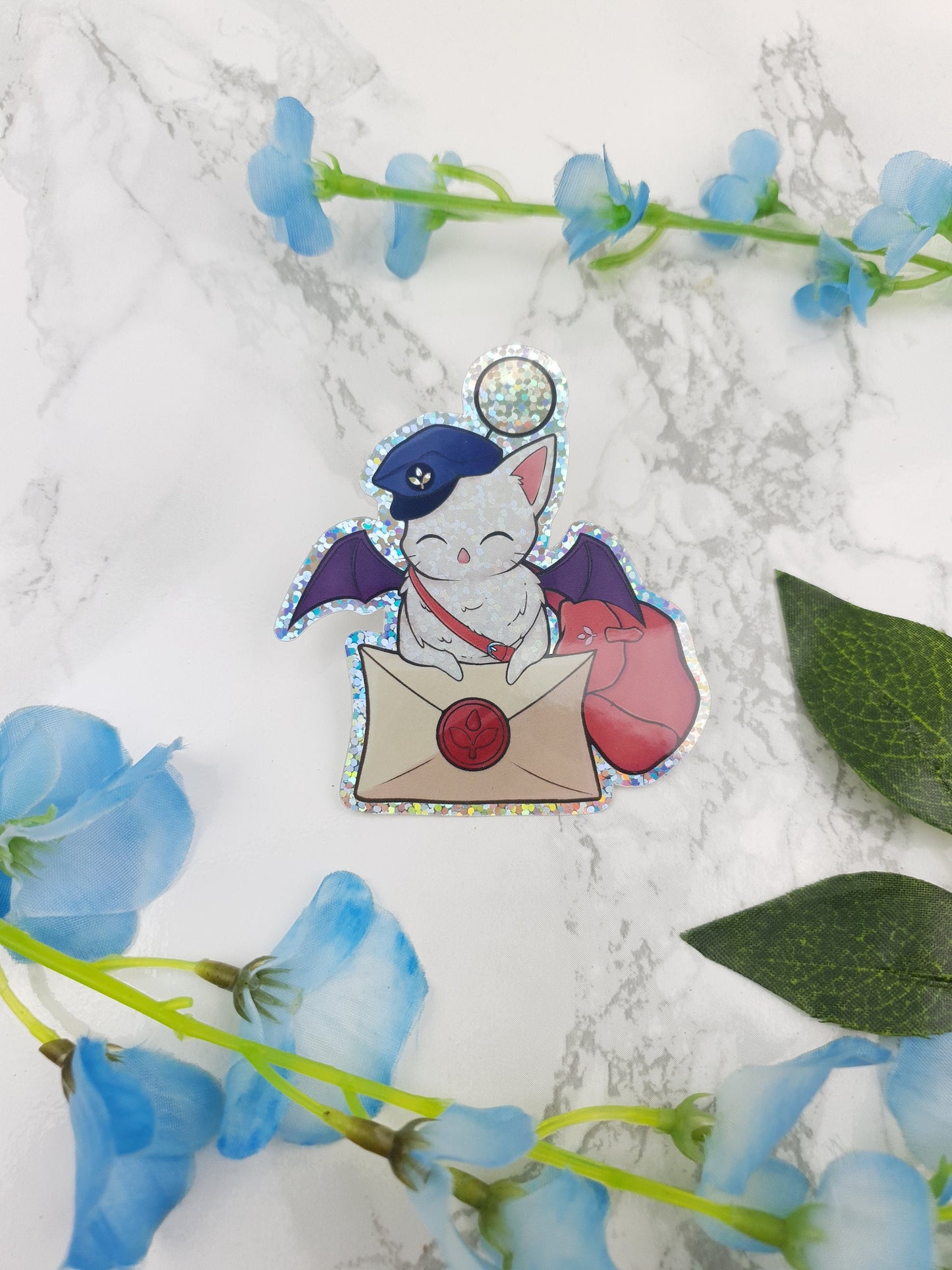 Delivery Moogle | Decal | FFXIV | Final Fantasy | Cute | Sparkly | Glitter | Holographic | Post | Creature | Sticker | ellyonart