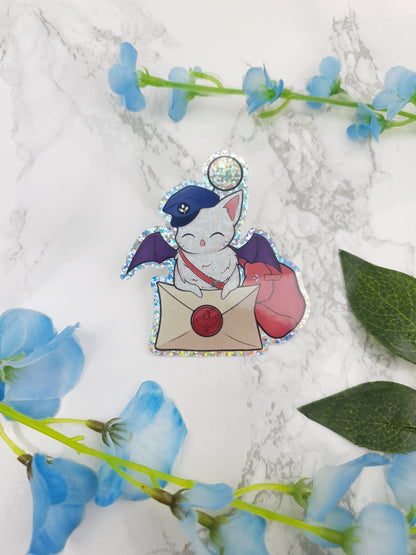 Delivery Moogle | Decal | FFXIV | Final Fantasy | Cute | Sparkly | Glitter | Holographic | Post | Creature | Sticker | ellyonart