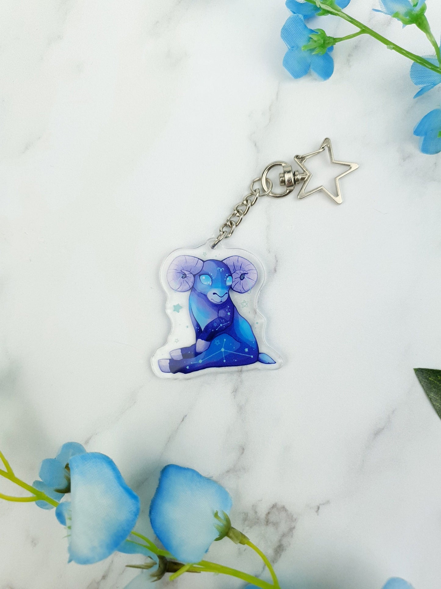 Aries | Cute | Kawaii | Glossy | Star | Celestial | Universe | Galaxy | Zodiac | Acrylic | Keychain | Gift | Accessories