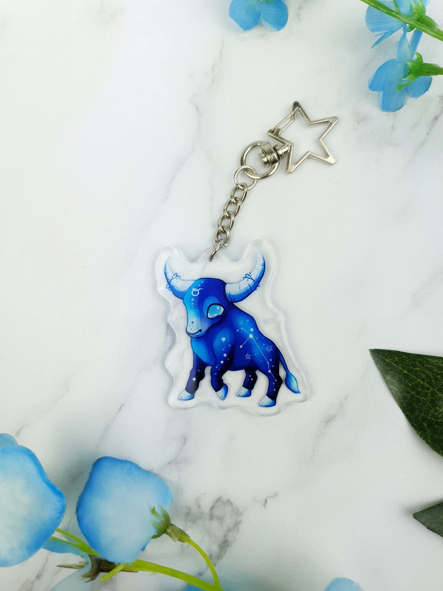 Taurus | Cute | Kawaii | Glossy | Star | Celestial | Universe | Galaxy | Zodiac | Acrylic | Keychain | Gift | Accessories