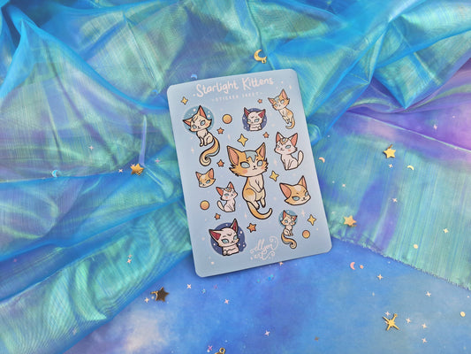 Starlight Kittens | Cute | Stickers | Scrapbooking | Labels | Planning | Decorating | Cosy | Starry | Kawaii | Sticker Sheet | ellyonart