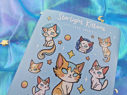 Starlight Kittens | Cute | Stickers | Scrapbooking | Labels | Planning | Decorating | Cosy | Starry | Kawaii | Sticker Sheet | ellyonart