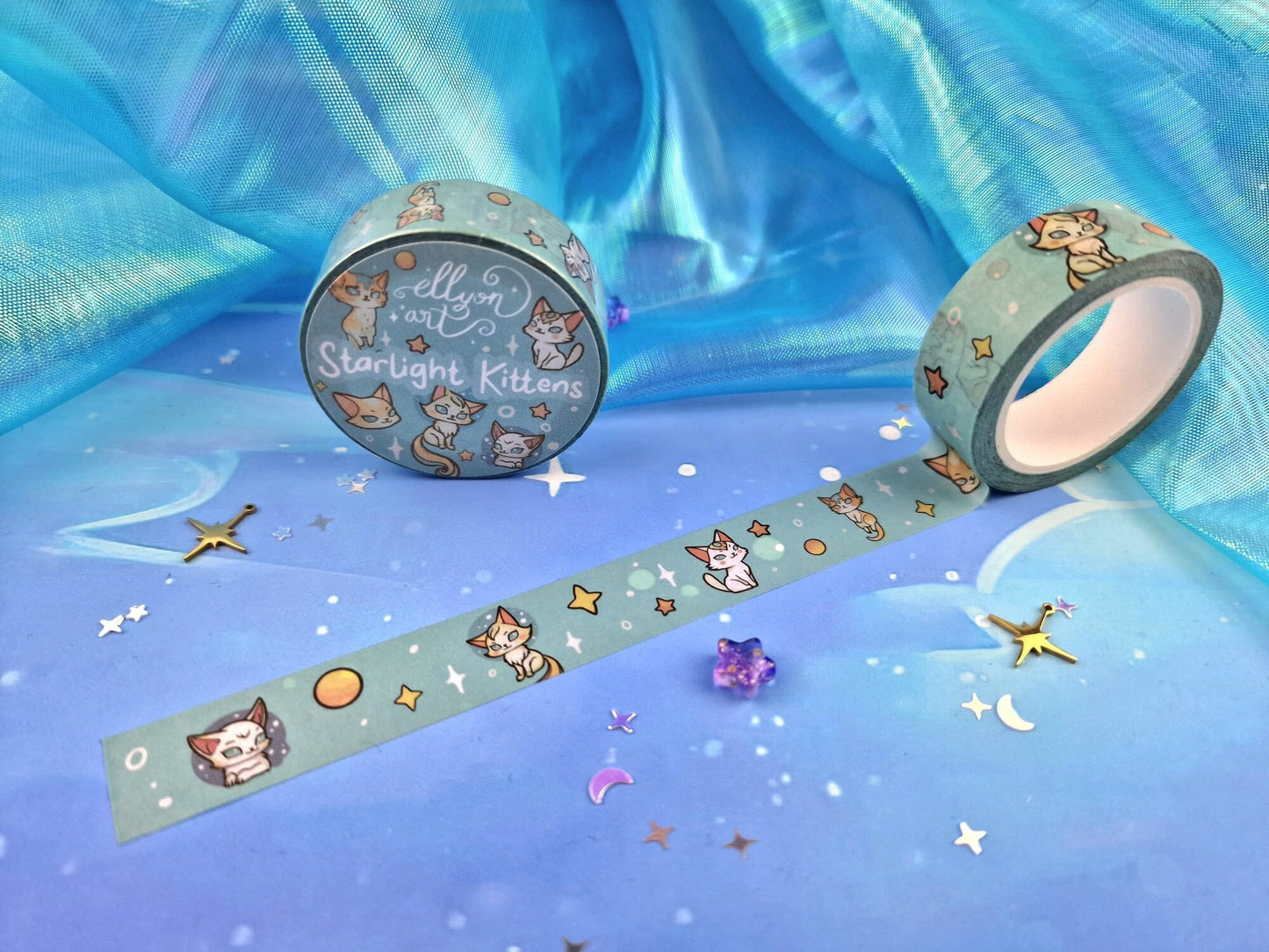 Kawaii Washi Tape | Starlight Kittens | Stationery | Cats | Decorative Tape | Kawaii | Cats | Cute | Scrapbooking | Journaling | ellyonart