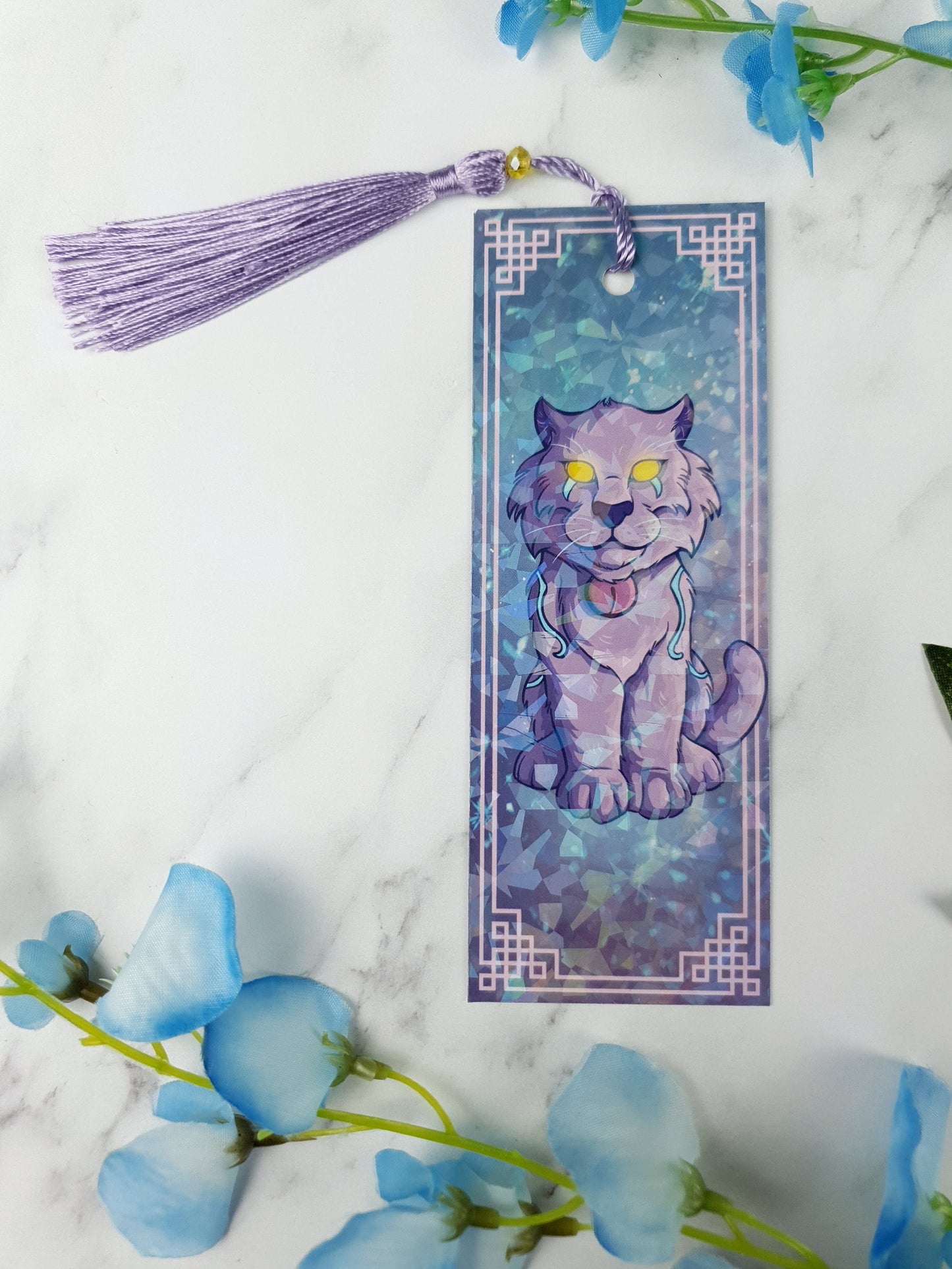 Enchanted Purple Cat Holographic Bookmark | Magical Cat | Glossy or Shattered Glass | Fantasy Book Lover Gift