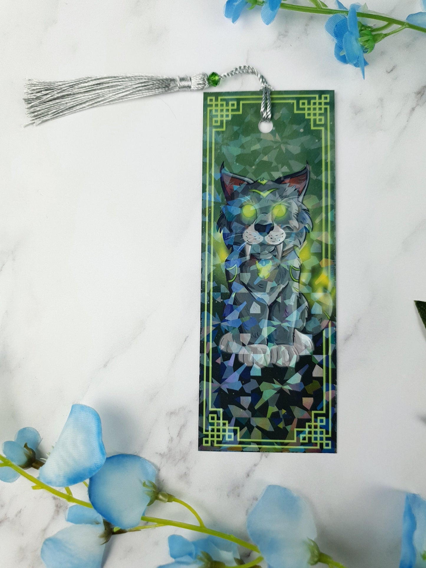 Mischievous Cat Bookmark | Fantasy Feline | Magical Gift | Glossy or Holographic | Game-Inspired Pet | Green-Eyed Cat | Bookish Gift