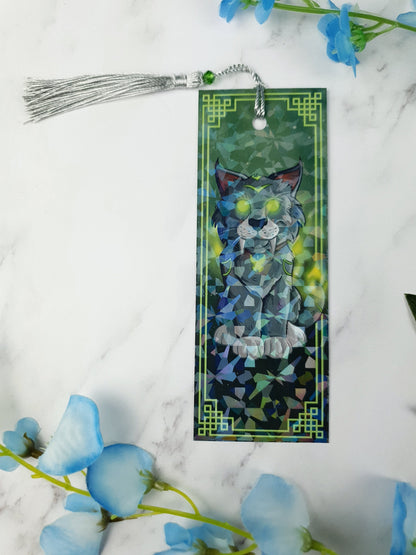 Mischievous Cat Bookmark | Fantasy Feline | Magical Gift | Glossy or Holographic | Game-Inspired Pet | Green-Eyed Cat | Bookish Gift