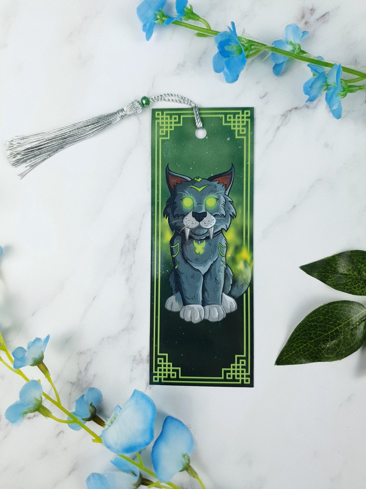 Mischievous Cat Bookmark | Fantasy Feline | Magical Gift | Glossy or Holographic | Game-Inspired Pet | Green-Eyed Cat | Bookish Gift