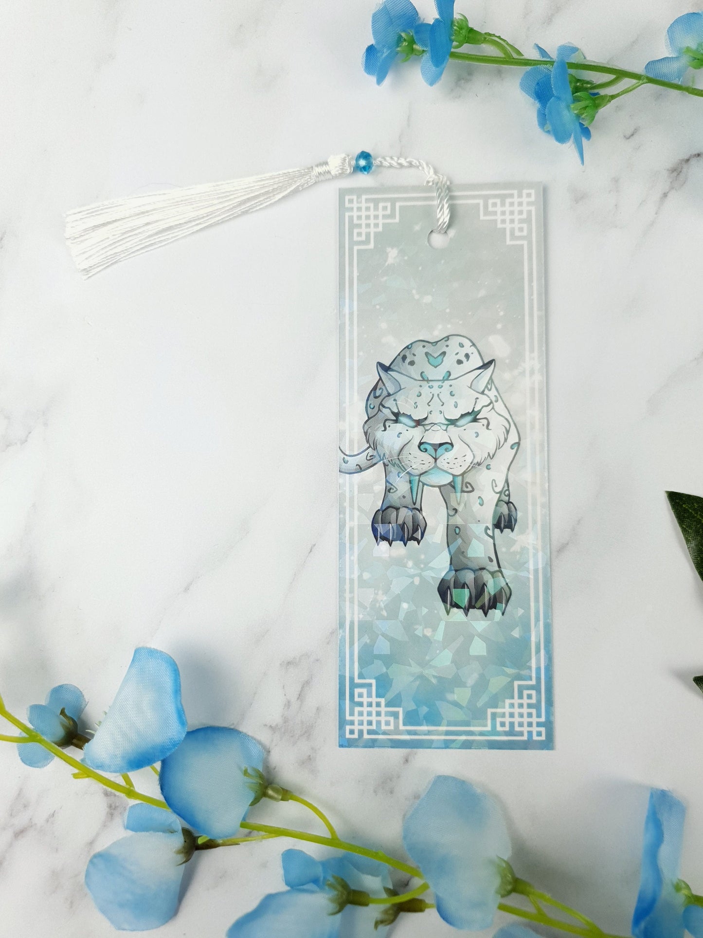 White Leopard Holographic Bookmark | Snow Leopard Spirit Animal | Glossy or Shattered Glass | Game Fantasy Inspired | Book Lover Gift