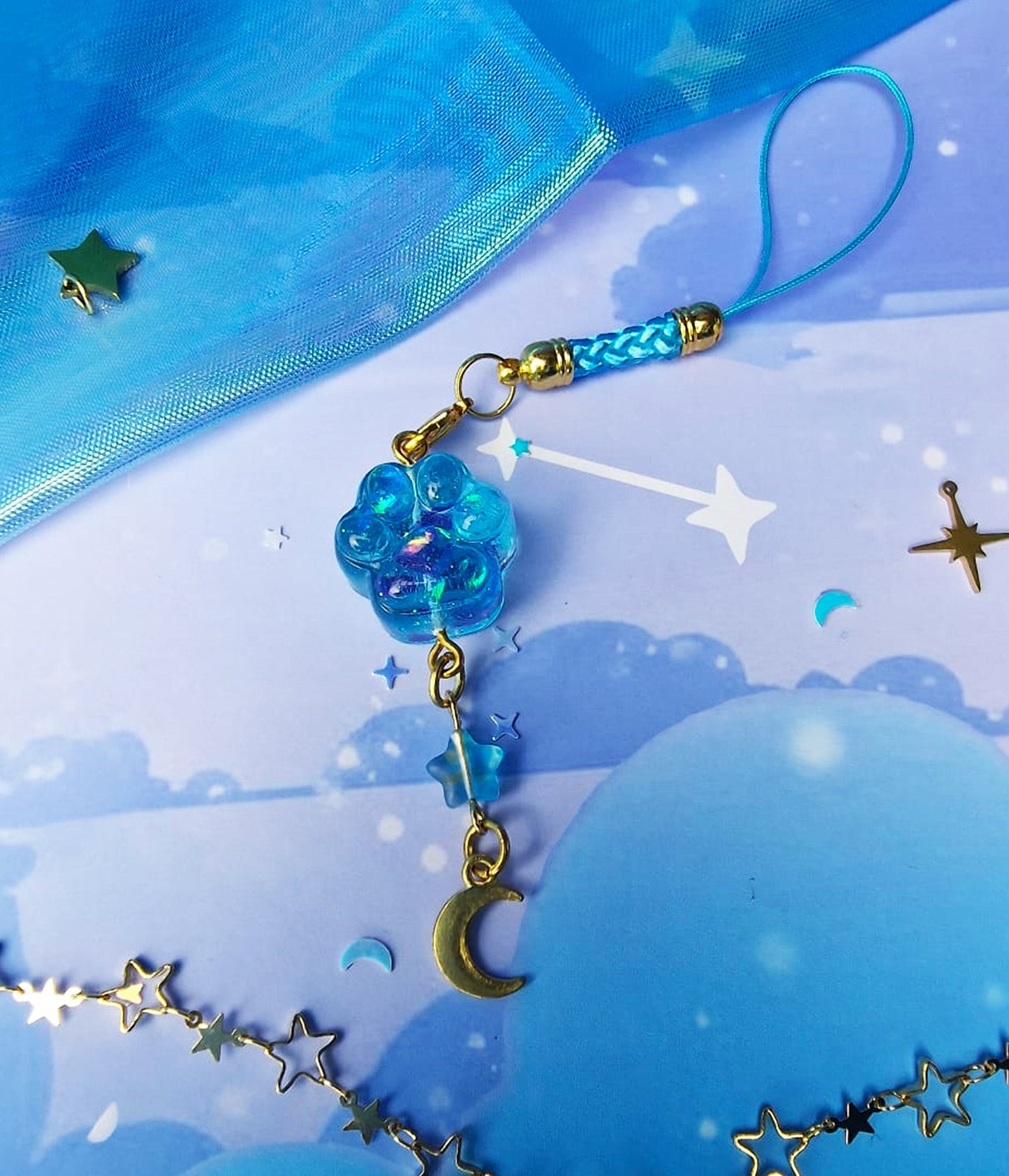Paw | Cute | Cat | Keychain | Kawaii | ellyonart | Accessory | Resin | Glitter | Keyring | Stars | Moon | Gift