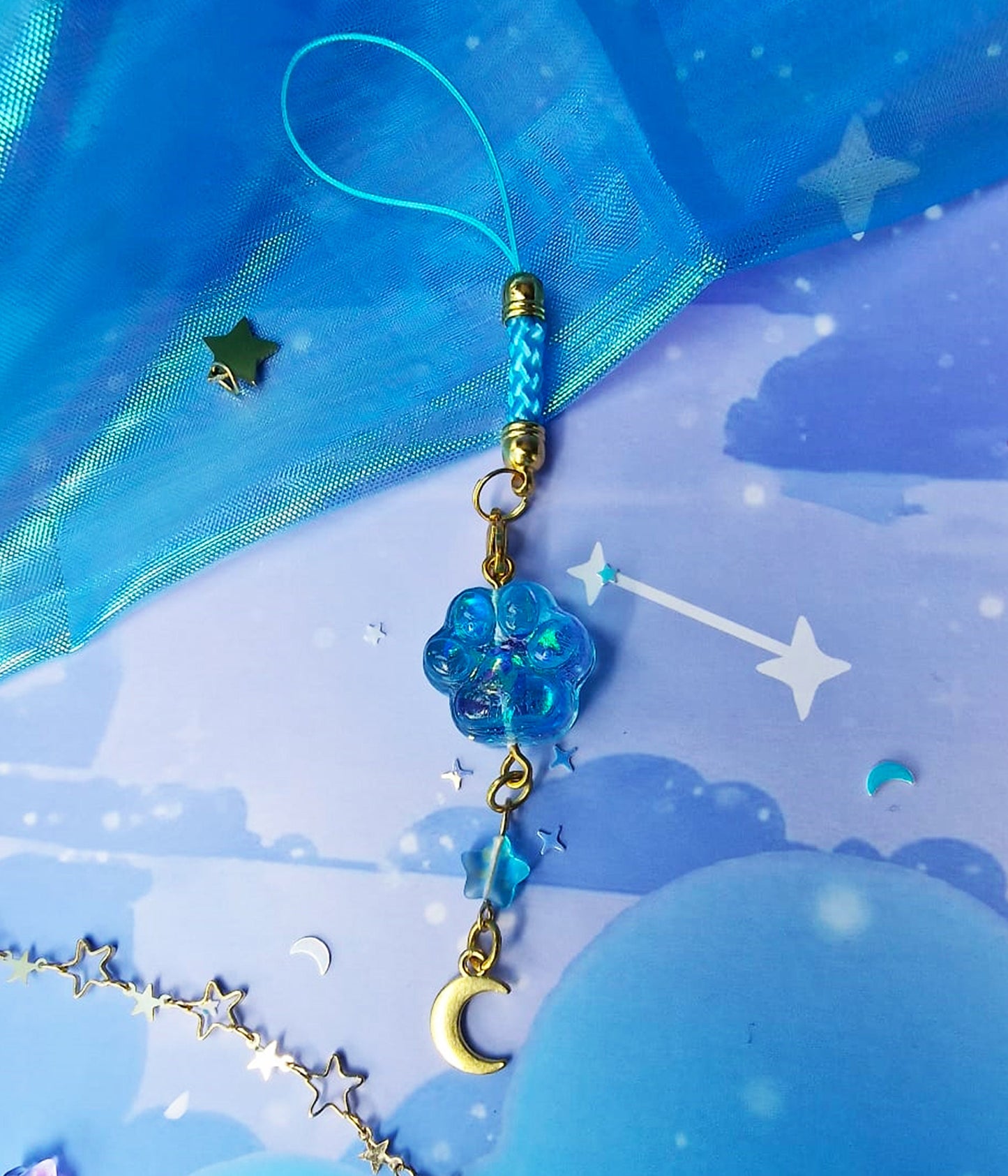 Paw | Cute | Cat | Keychain | Kawaii | ellyonart | Accessory | Resin | Glitter | Keyring | Stars | Moon | Gift