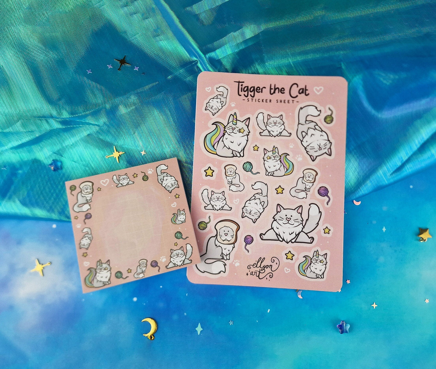 Tigger the Cat | Bundle | Cats | Stickers | Scrapbooking | Memo Pad | Planner Pad | Cosy | Cute | Kawaii | Sticker Sheet | ellyonart