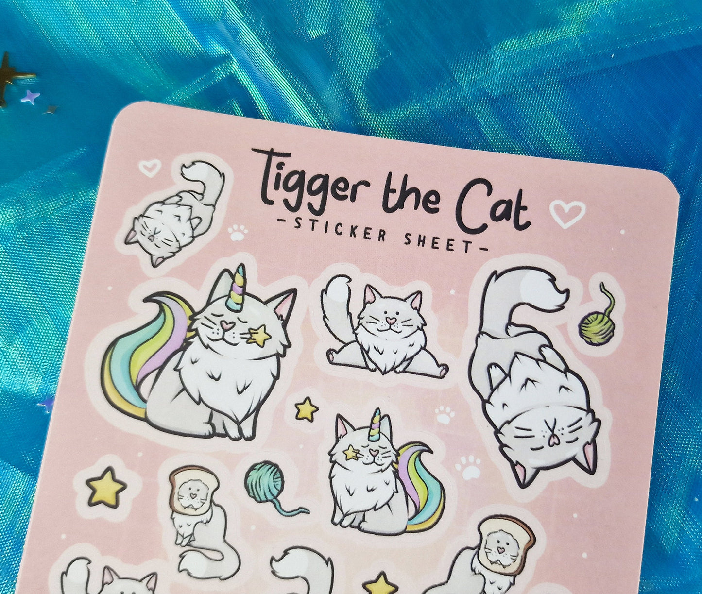 Tigger the Cat | Cute | Stickers | Scrapbooking | Labels | Planning | Decorating | Cosy | Starry | Kawaii | Sticker Sheet | ellyonart