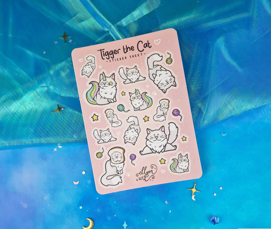 Tigger the Cat | Cute | Stickers | Scrapbooking | Labels | Planning | Decorating | Cosy | Starry | Kawaii | Sticker Sheet | ellyonart