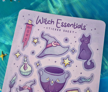 Witch Essentials | Witchcraft | Stickers | Scrapbooking | Labels | Planning | Decorating | Magical | Cats | Sticker Sheet | ellyonart