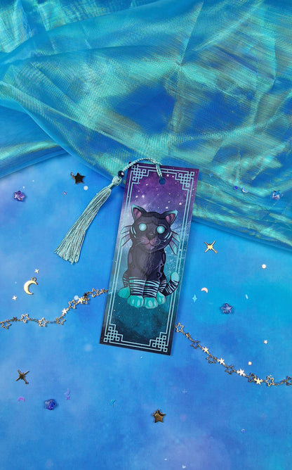 Twilight Cat Bookmark | Celestial Night Cat | Fantasy Gift | Glossy or Holographic | Game-Inspired Feline | Magical Bookish Gift for Readers