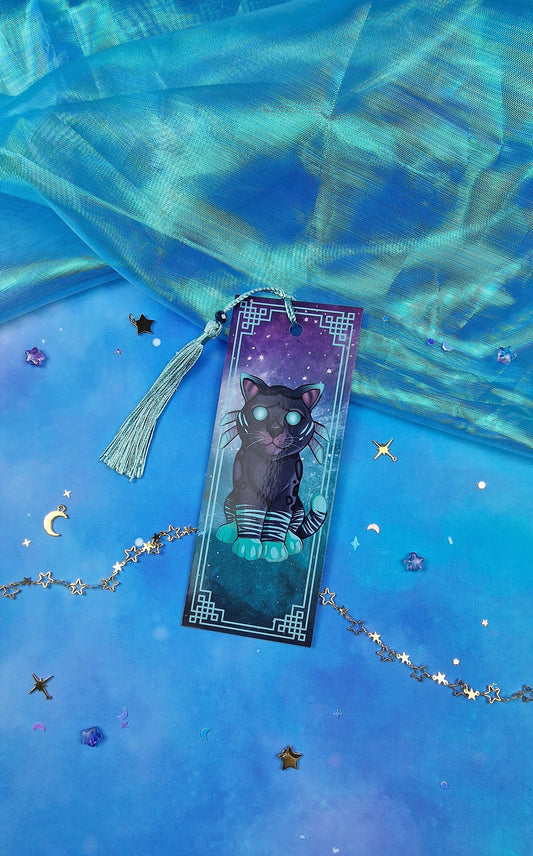 Twilight Cat Bookmark | Celestial Night Cat | Fantasy Gift | Glossy or Holographic | Game-Inspired Feline | Magical Bookish Gift for Readers