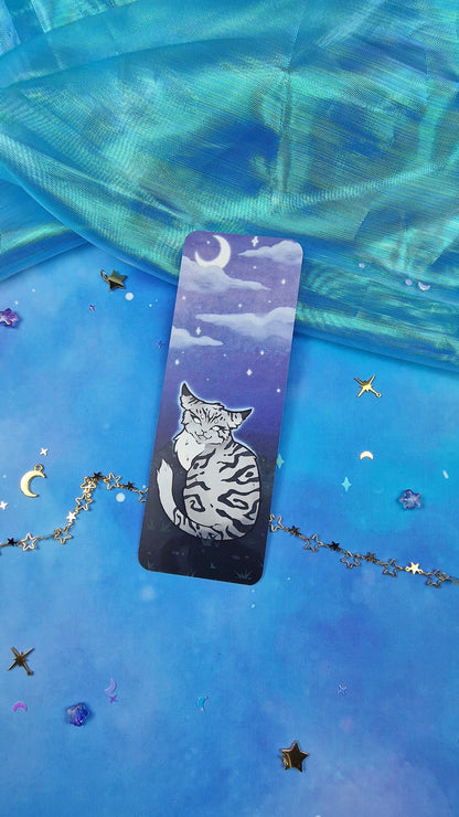 Jayfeather Warrior Cats Bookmark | Fantasy Cat Under Moon & Stars | Purple Sky Aesthetic | Cozy Reading Gift | Book Lover | Warrior Cats Fan