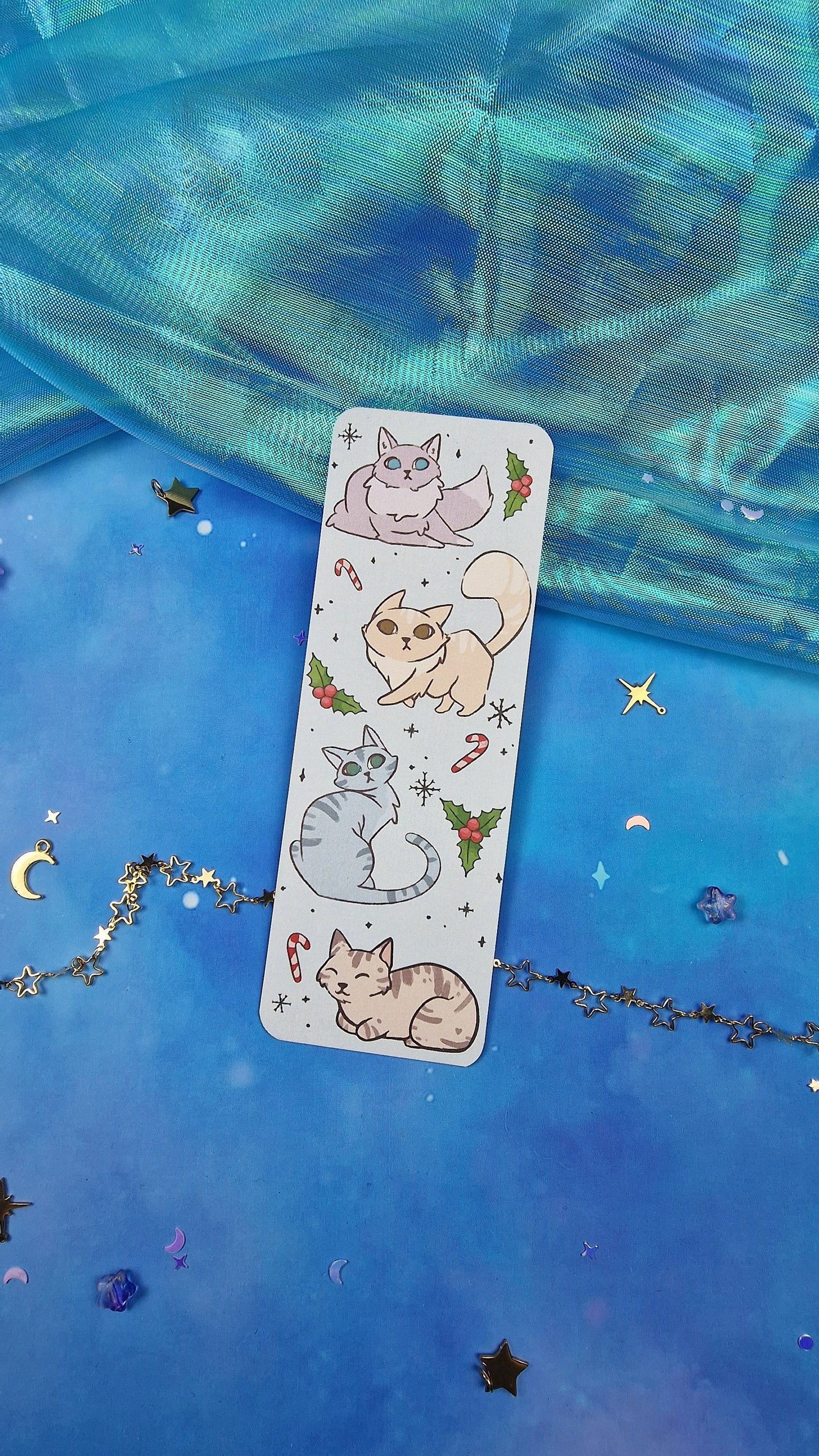 Christmas Kitties Bookmark | Cute Blue Kitten | Reading Gift | Seasonal Xmas Bookmark | Round & Classic Corners