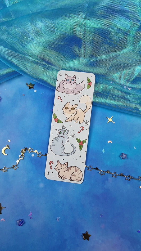 Christmas Kitties Bookmark | Cute Blue Kitten | Reading Gift | Seasonal Xmas Bookmark | Round & Classic Corners