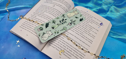 Cozy Green Leaves Cat Bookmark | Cute Kitten & Plants | Soft Cottagecore Aesthetic | Cozy Reading Gift | Book Lover | Nature Accessory