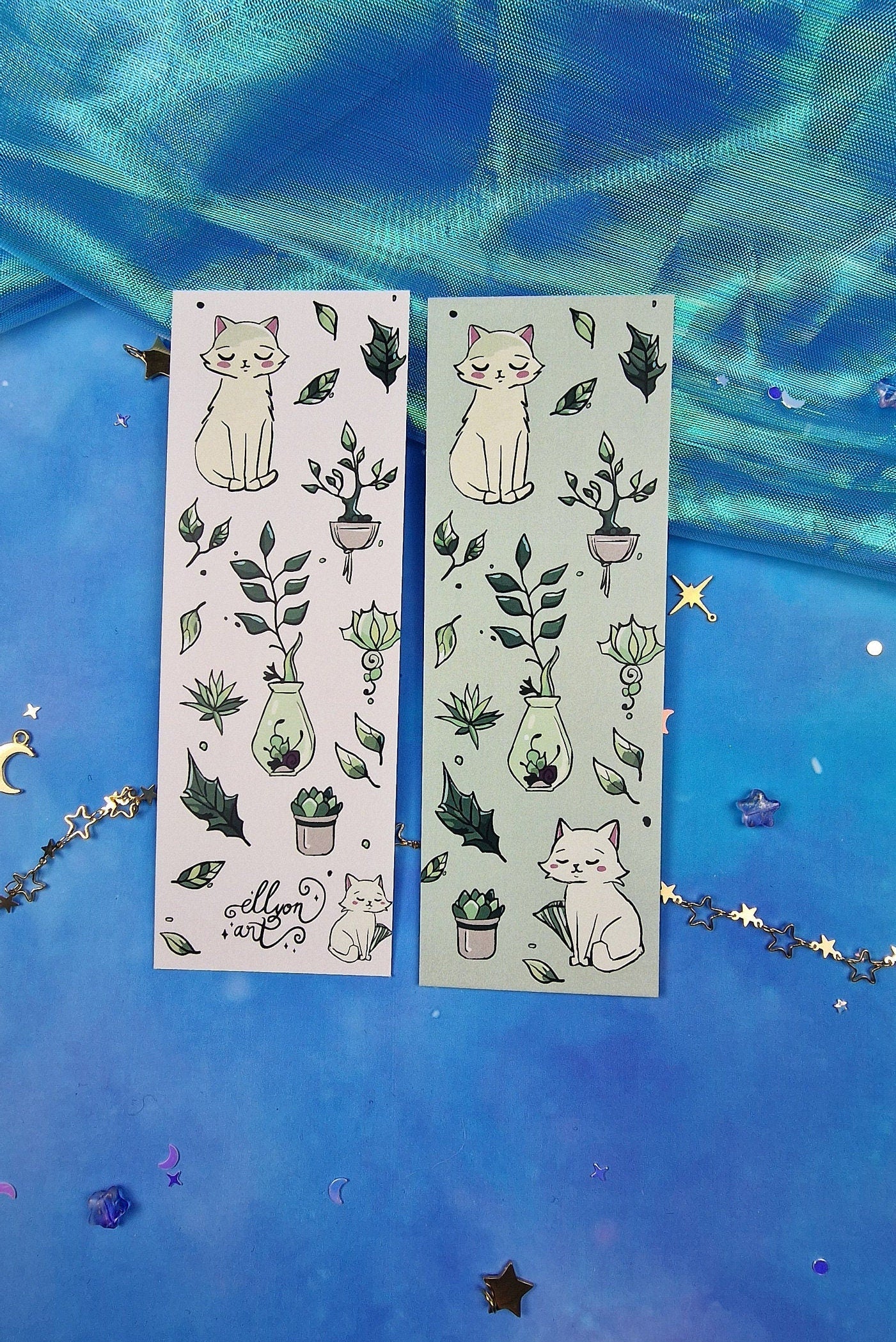 Cozy Green Leaves Cat Bookmark | Cute Kitten & Plants | Soft Cottagecore Aesthetic | Cozy Reading Gift | Book Lover | Nature Accessory