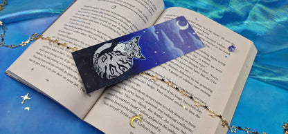 Jayfeather Warrior Cats Bookmark | Fantasy Cat Under Moon & Stars | Purple Sky Aesthetic | Cozy Reading Gift | Book Lover | Warrior Cats Fan