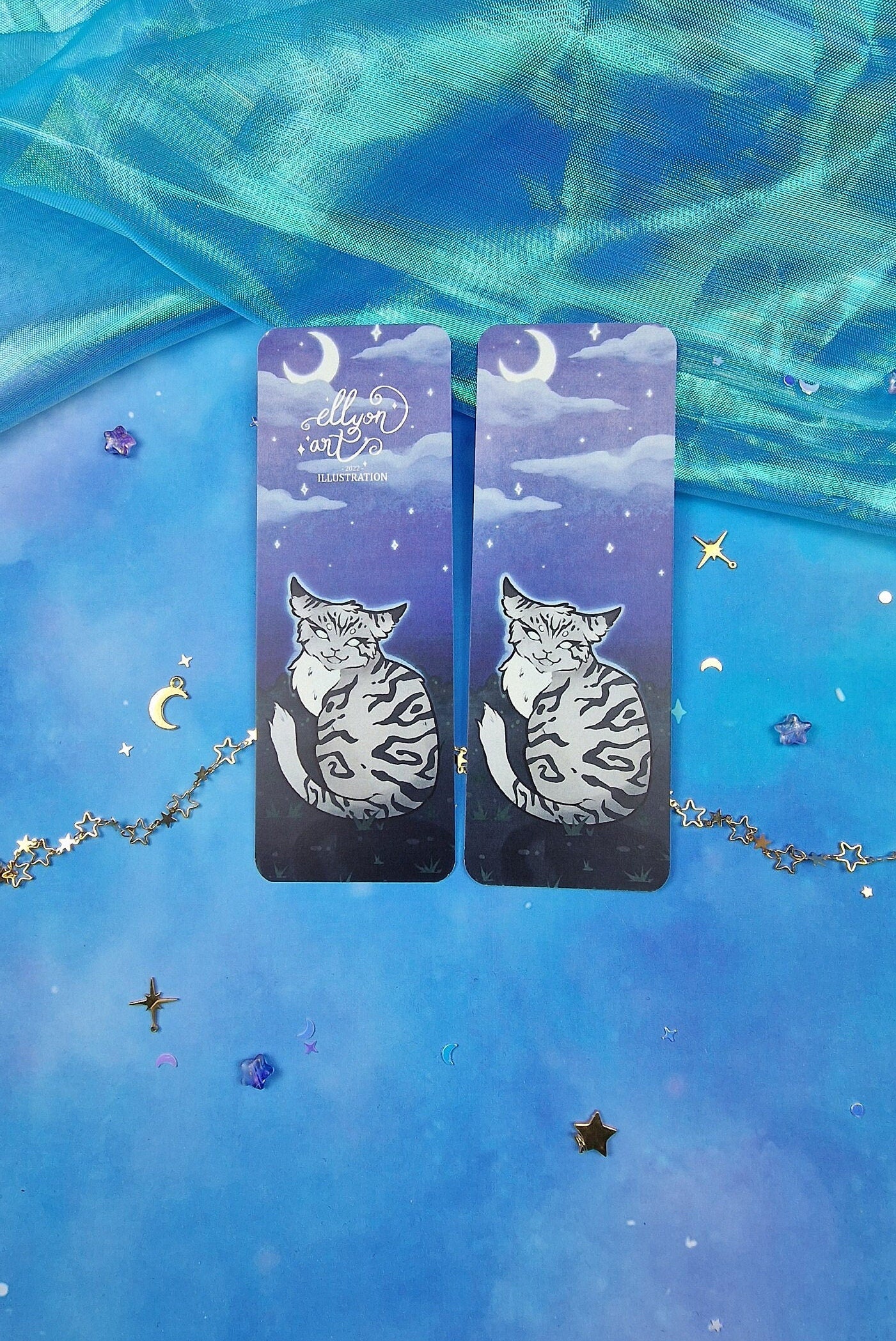 Jayfeather Warrior Cats Bookmark | Fantasy Cat Under Moon & Stars | Purple Sky Aesthetic | Cozy Reading Gift | Book Lover | Warrior Cats Fan