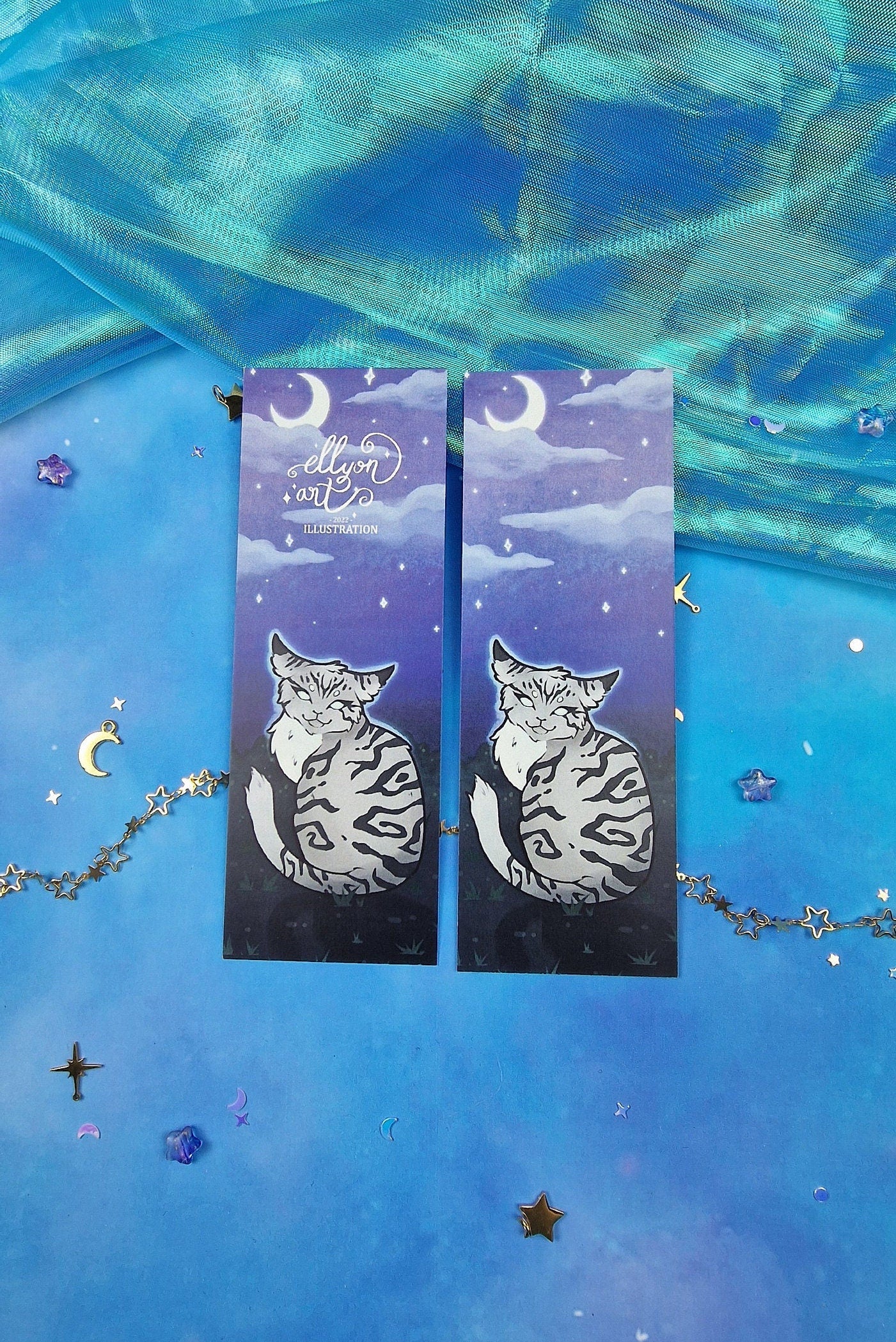 Jayfeather Warrior Cats Bookmark | Fantasy Cat Under Moon & Stars | Purple Sky Aesthetic | Cozy Reading Gift | Book Lover | Warrior Cats Fan