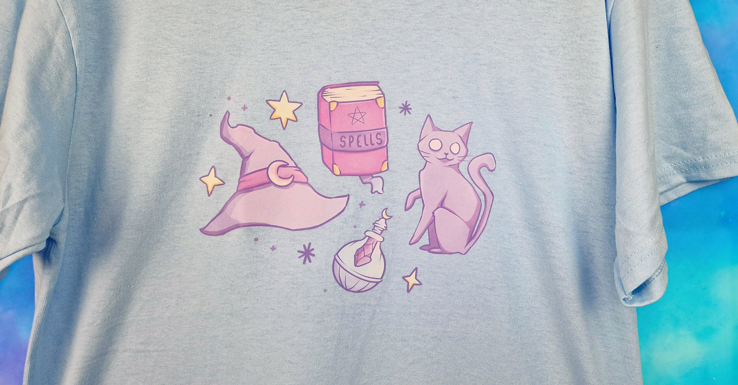 Witch Essentials | T-Shirt | Kawaii | Clothing  | Aesthetic | Collection | Witchcraft | Cute Pastel Blue | Modern | Trending | ellyonart