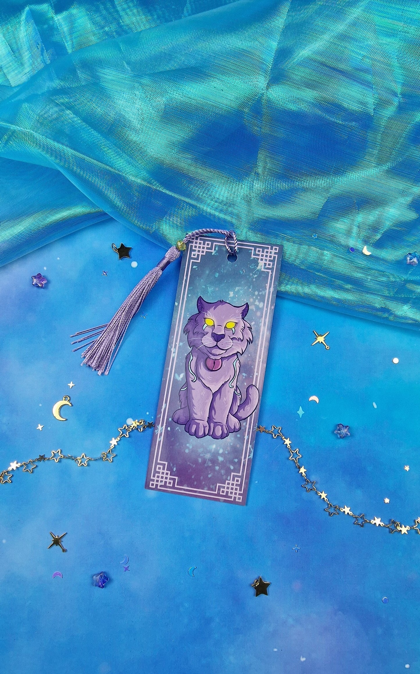 Enchanted Purple Cat Holographic Bookmark | Magical Cat | Glossy or Shattered Glass | Fantasy Book Lover Gift