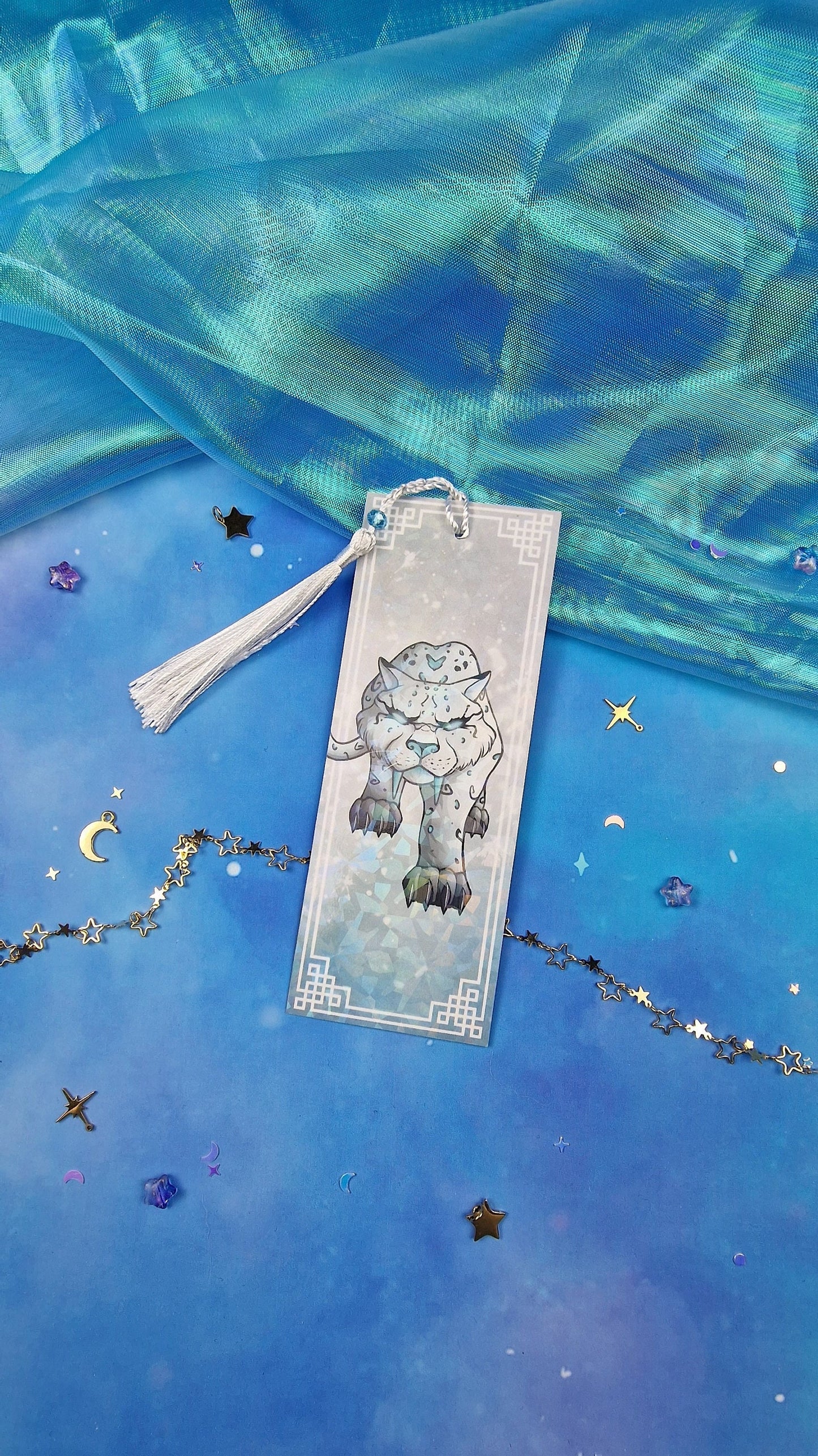 White Leopard Holographic Bookmark | Snow Leopard Spirit Animal | Glossy or Shattered Glass | Game Fantasy Inspired | Book Lover Gift