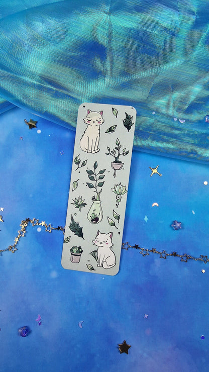 Cozy Green Leaves Cat Bookmark | Cute Kitten & Plants | Soft Cottagecore Aesthetic | Cozy Reading Gift | Book Lover | Nature Accessory