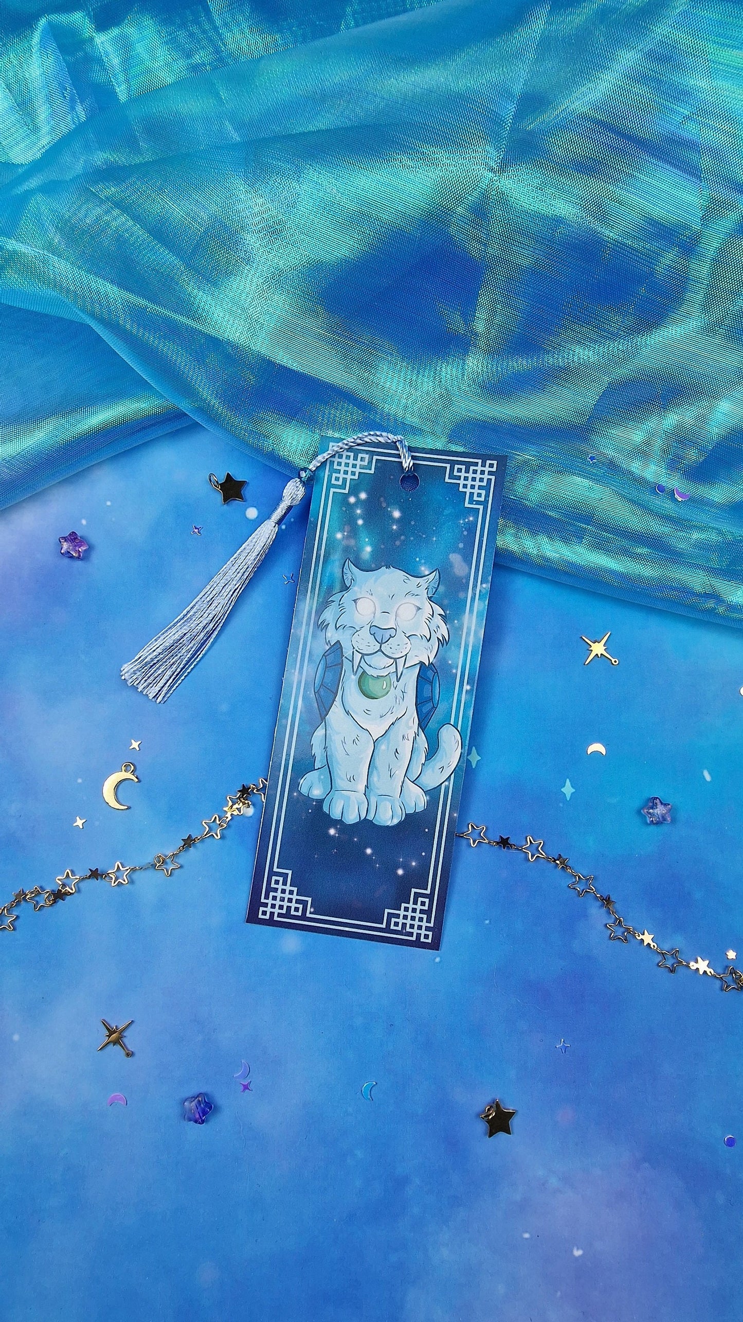 Spectral Tiger Cub Holographic Bookmark | Ethereal Fantasy Cat | Glossy or Shattered Glass | Game-Inspired Magic | Book Lover Gift